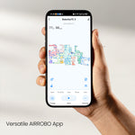 Load image into Gallery viewer, AIRROBO app interface showing multi-room mapping and cleaning statistics