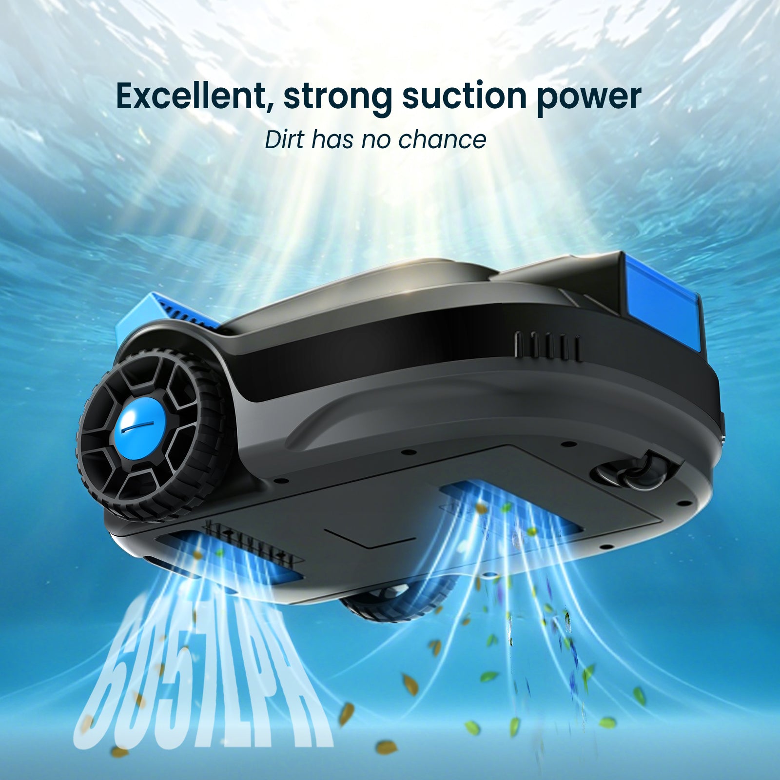 Underside of AIRROBO CP02 official refurbished pool cleaner showing suction openings collecting pool-floor debris