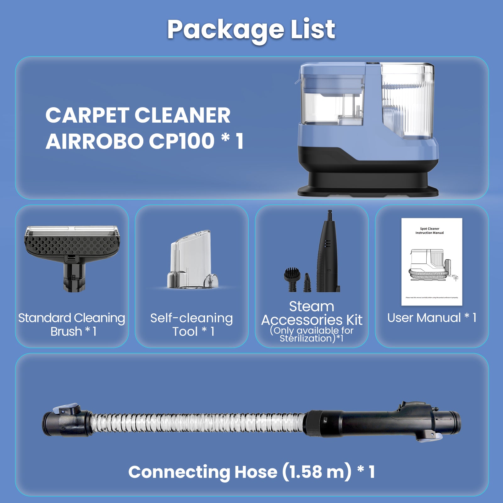 AIRROBO Carpet Steam Cleaner Machine with Hot & Cold Water, 17kPa Strong Suction,4 Cleaning Modes,Stain Remover for Pets, Home, Floors, Car, Kitchen,Bathroom & Upholstery