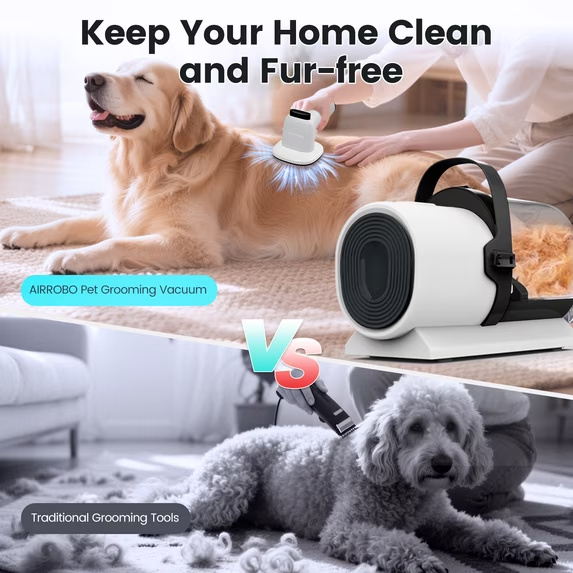 AIRROBO Dog Grooming Kit, 7 Grooming Tools, Pet Grooming Vacuum, Dog Clippers Kit, Low noise, PG80PLUS