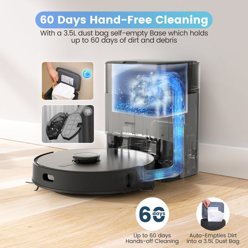 AIRROBO L40+ Robot Vacuum Cleaner and Mop Combo - 75-Day Self-Empty Bin, 240 Min Runtime, App and Voice Control