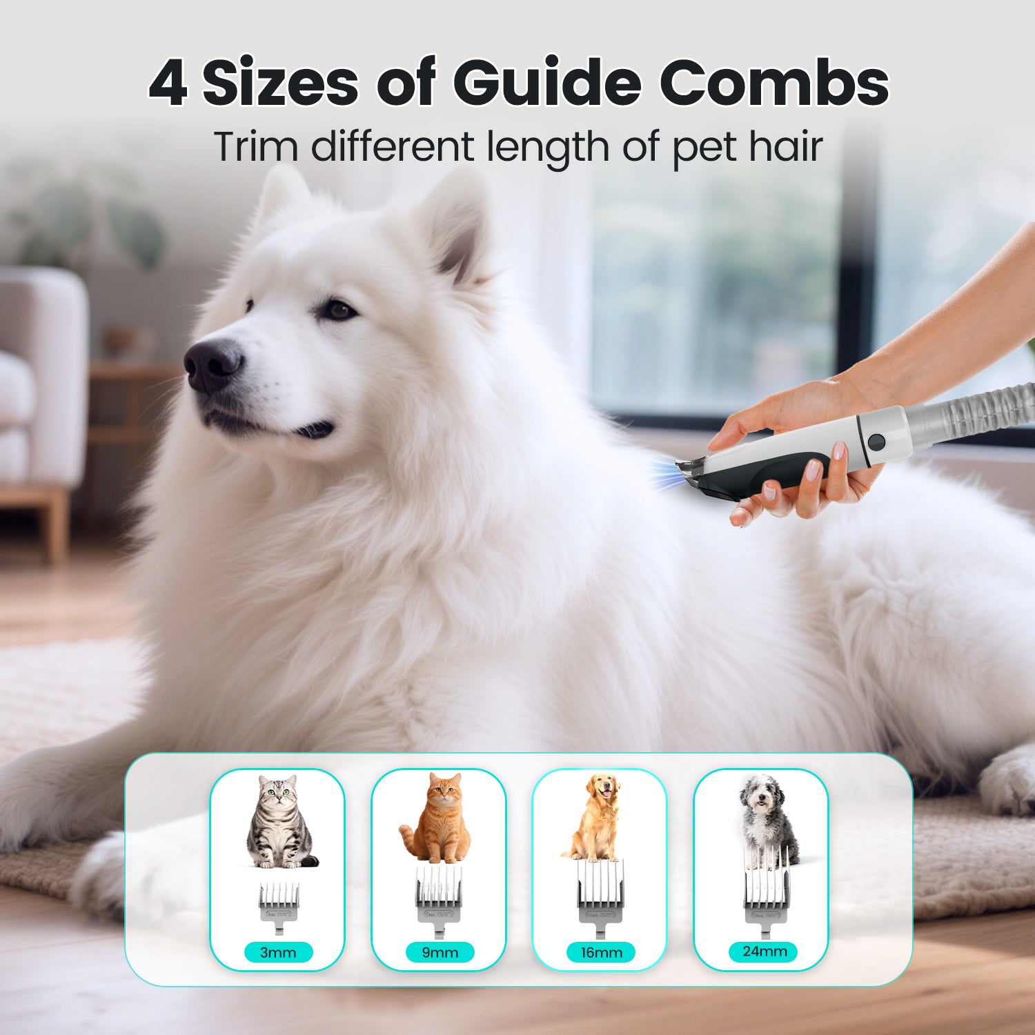 AIRROBO Dog Grooming Kit, 7 Grooming Tools, Pet Grooming Vacuum, Dog Clippers Kit, Low noise, PG80PLUS