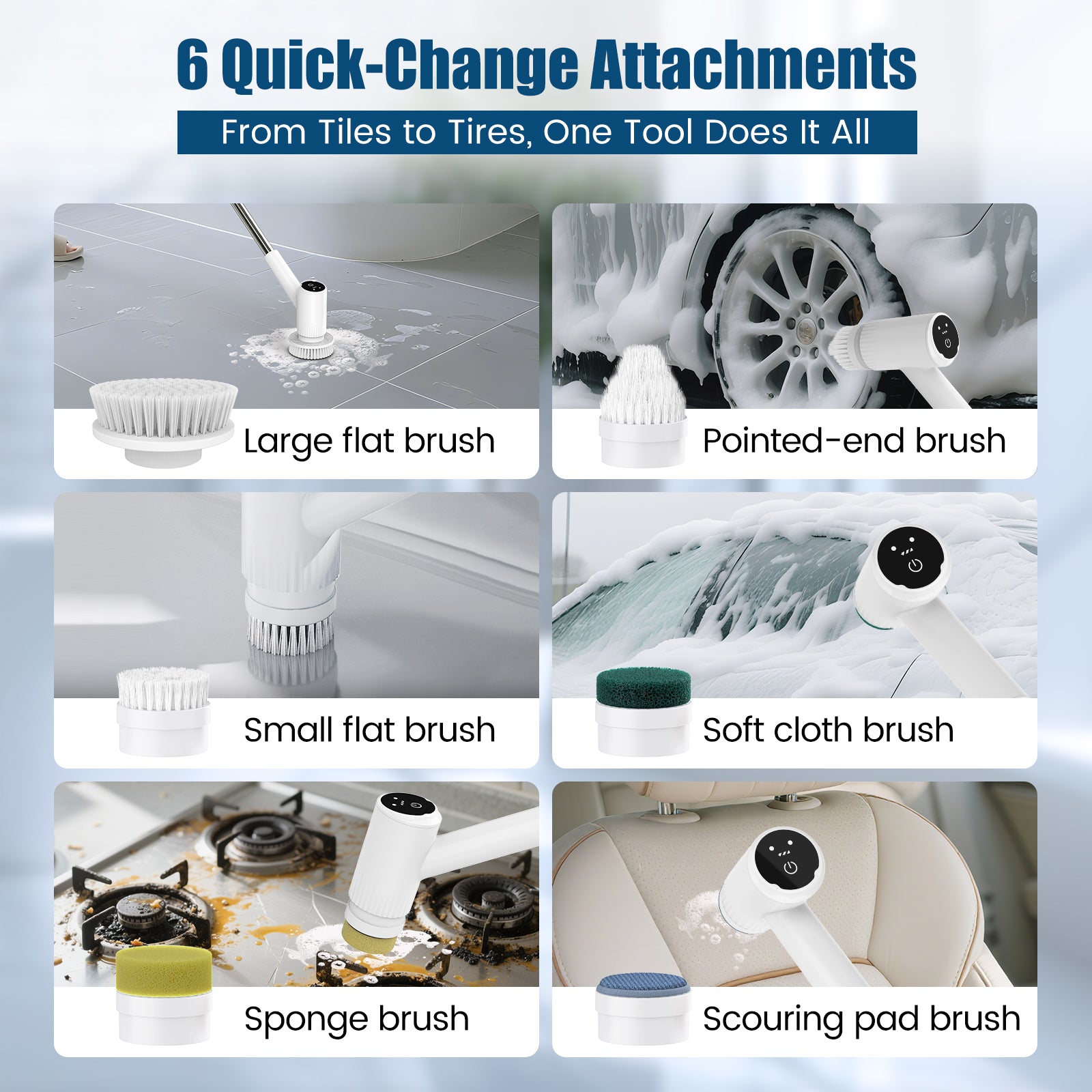 Airrobo BC200 Electric Spin Scrubber - Cordless Cleaning Brush with Power Shower Scrubber & Extension Handle, 4 Heads Electronics Cleaning Brush