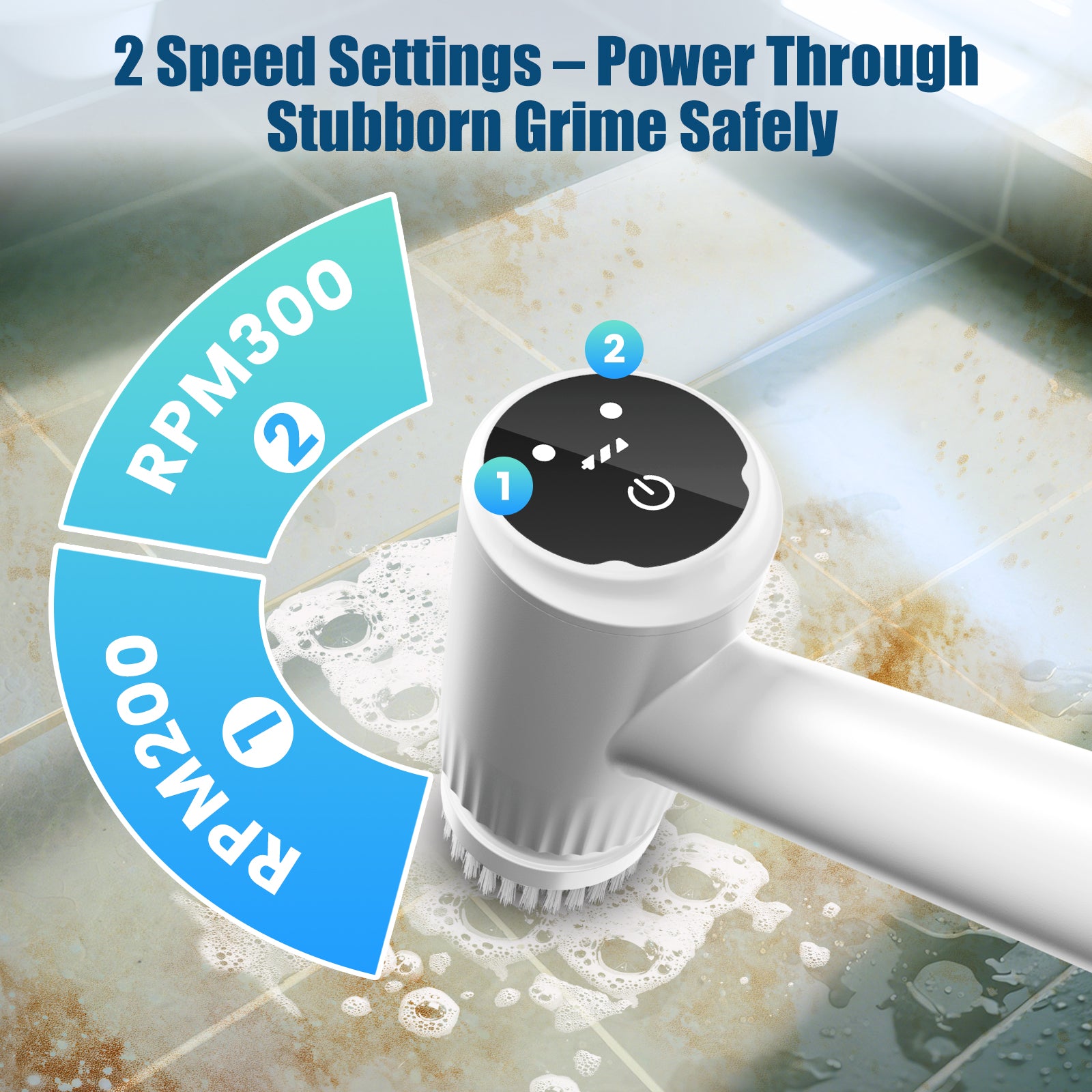 Airrobo BC200 Electric Spin Scrubber - Cordless Cleaning Brush with Power Shower Scrubber & Extension Handle, 4 Heads Electronics Cleaning Brush