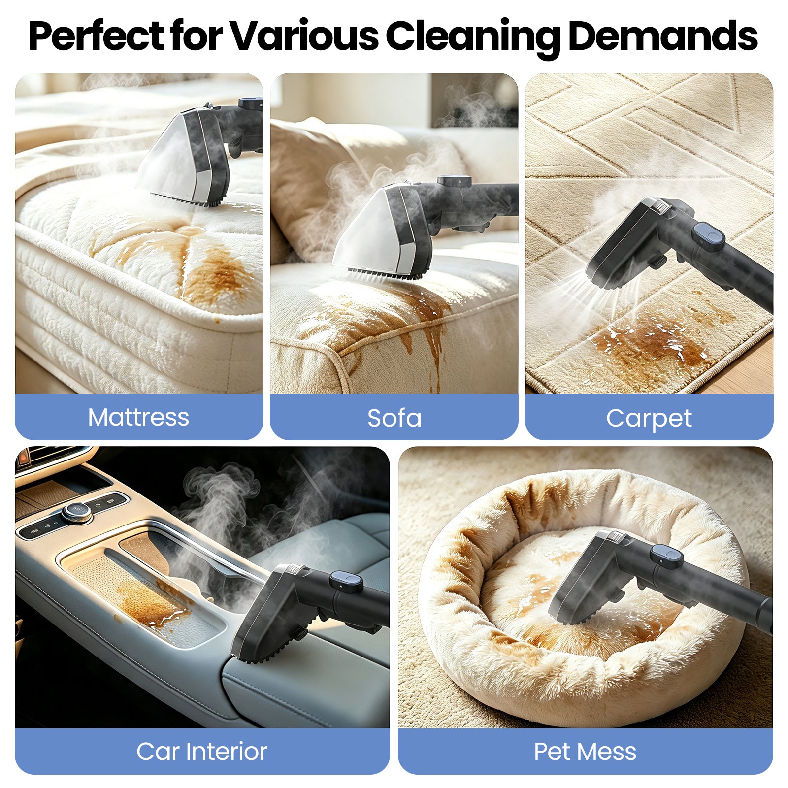 AIRROBO Carpet Steam Cleaner Machine with Hot & Cold Water, 17kPa Strong Suction,4 Cleaning Modes,Stain Remover for Pets, Home, Floors, Car, Kitchen,Bathroom & Upholstery