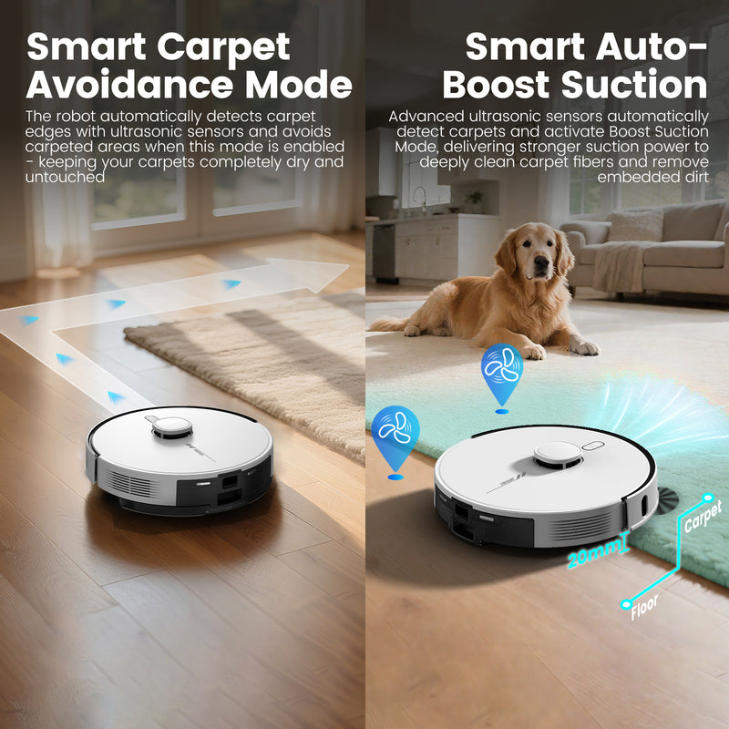 AIRROBO L60+ Self-Empty Robot Vacuum and Mop Cleaner with Ultrasonic Carpet Detection,12,000Pa Suction,Laser Obstacle Avoidance,300min Long Runtime