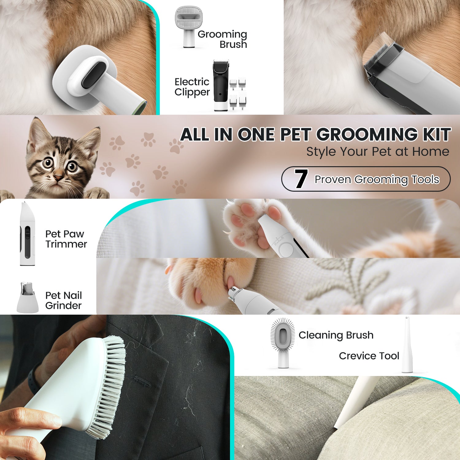 AIRROBO Dog Grooming Kit, 7in1 Dog Grooming Vacuum , 11000Pa Super Suction for Pet Hair,Grooming Vacuum for Shedding Grooming, Low noise,